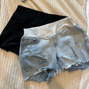 Stretchy Black and Blue Denim Women's Maternity Shorts